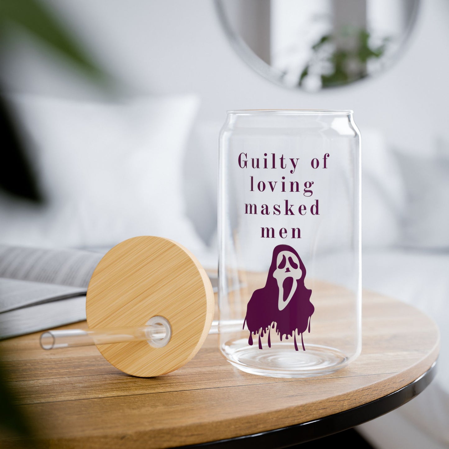 Guilty of Loving Masked Men Sipper Glass, 16oz