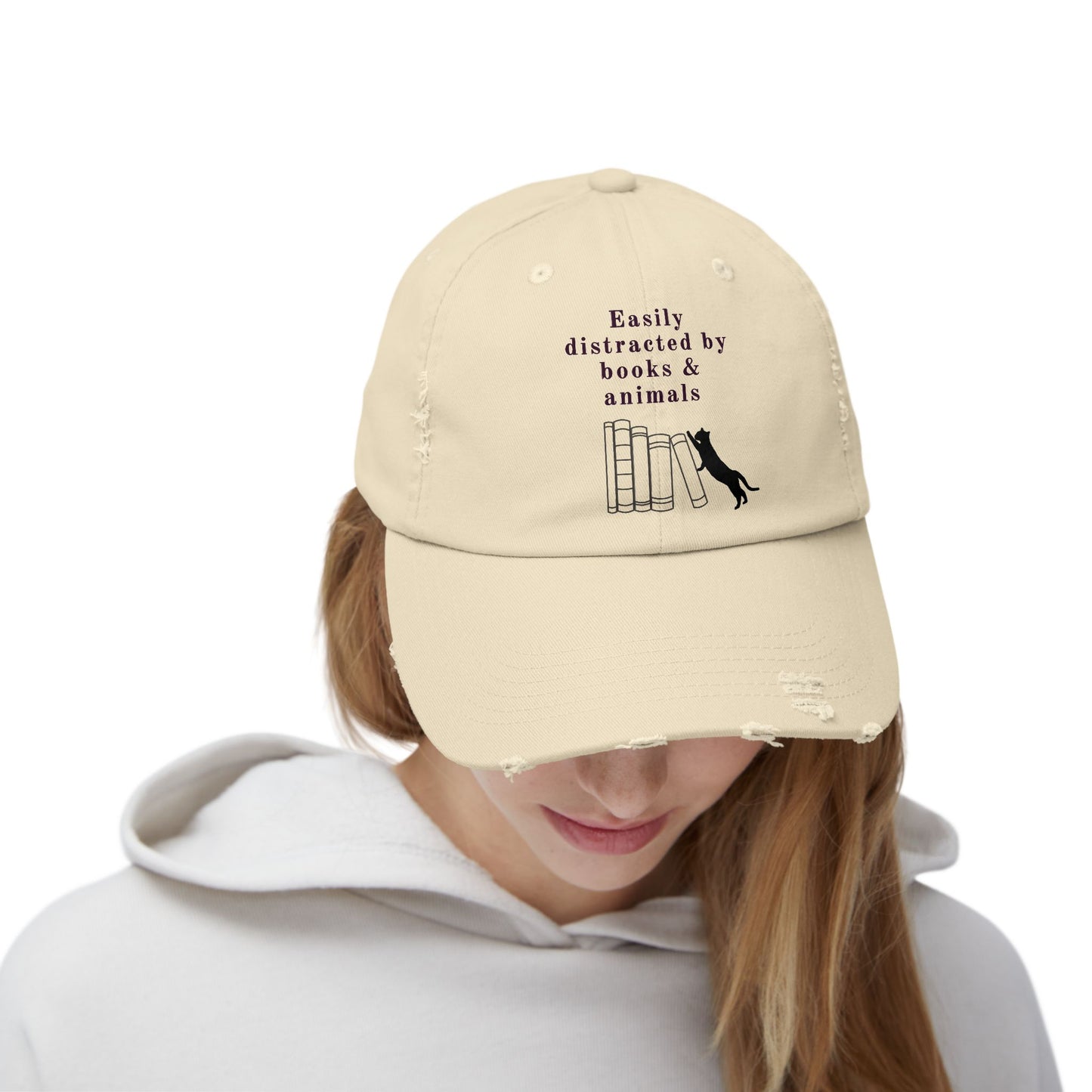 Easily Distracted by Books & Cats Distressed Cap
