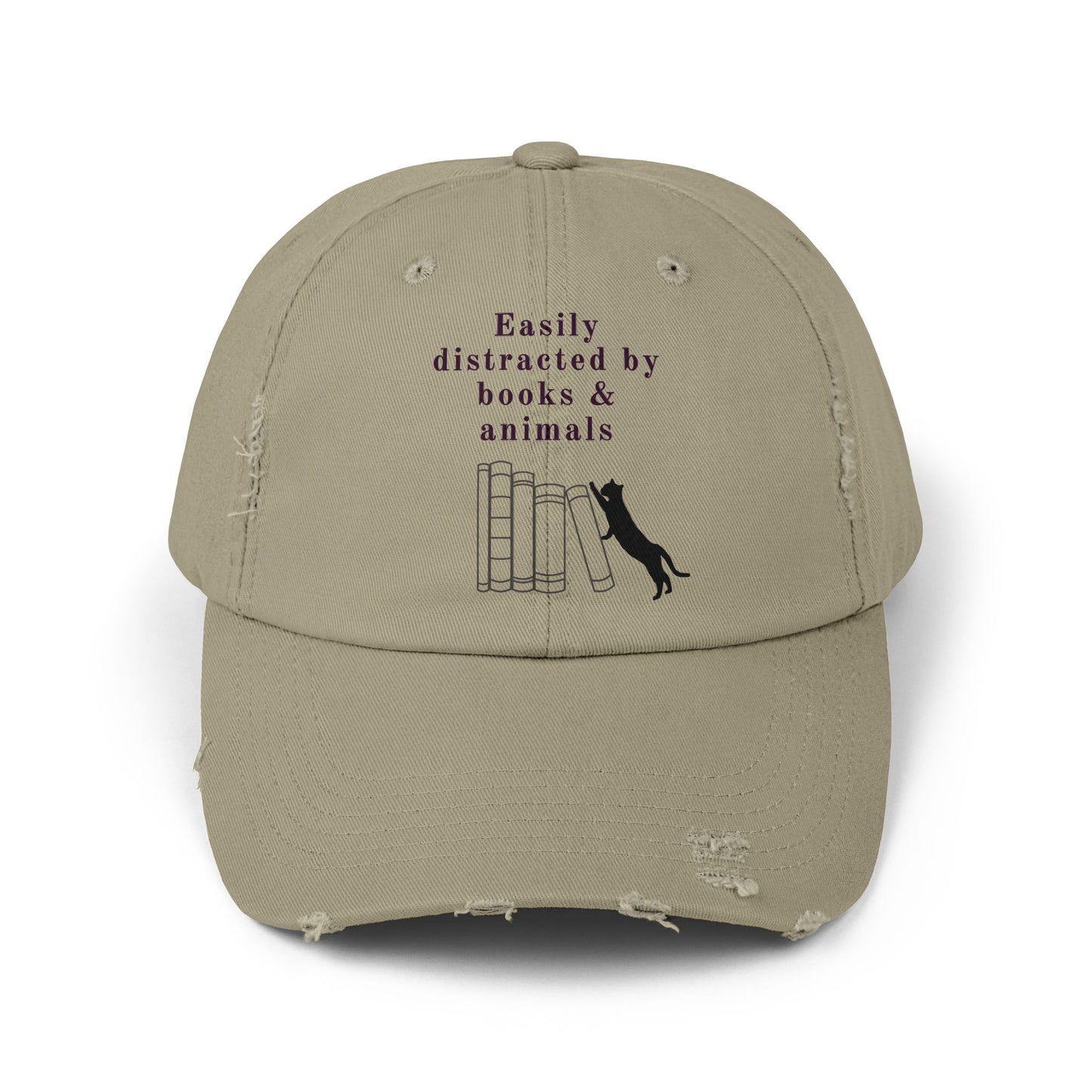 Easily Distracted by Books & Cats Distressed Cap