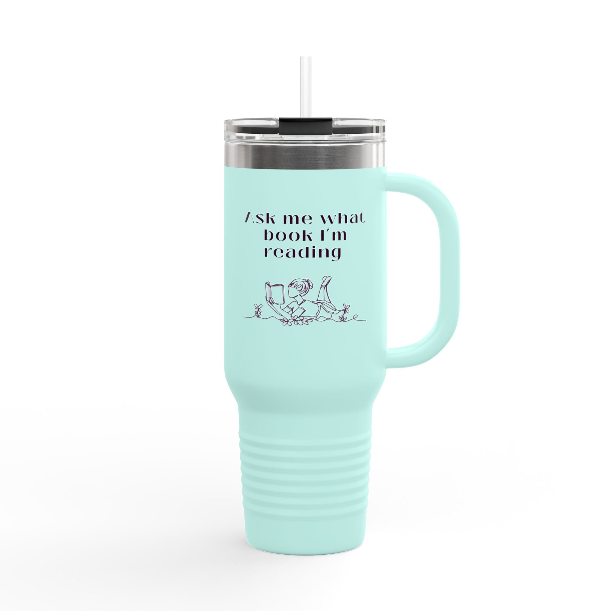 as for me and my house large travel mug Ask Me What Book Insulated Travel Mug, 40oz – Page One Merch