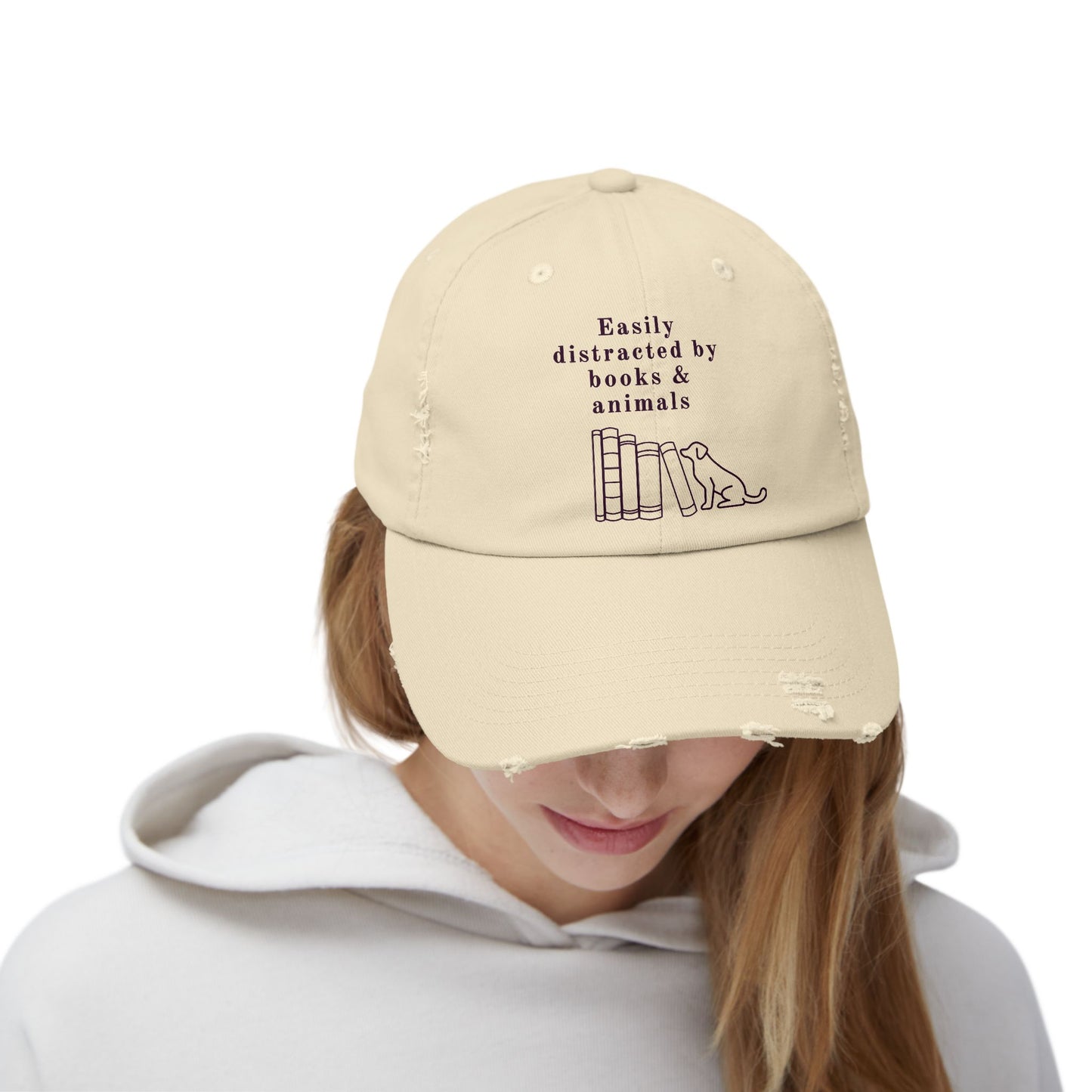 Easily Distracted by Books & Dogs Distressed Cap