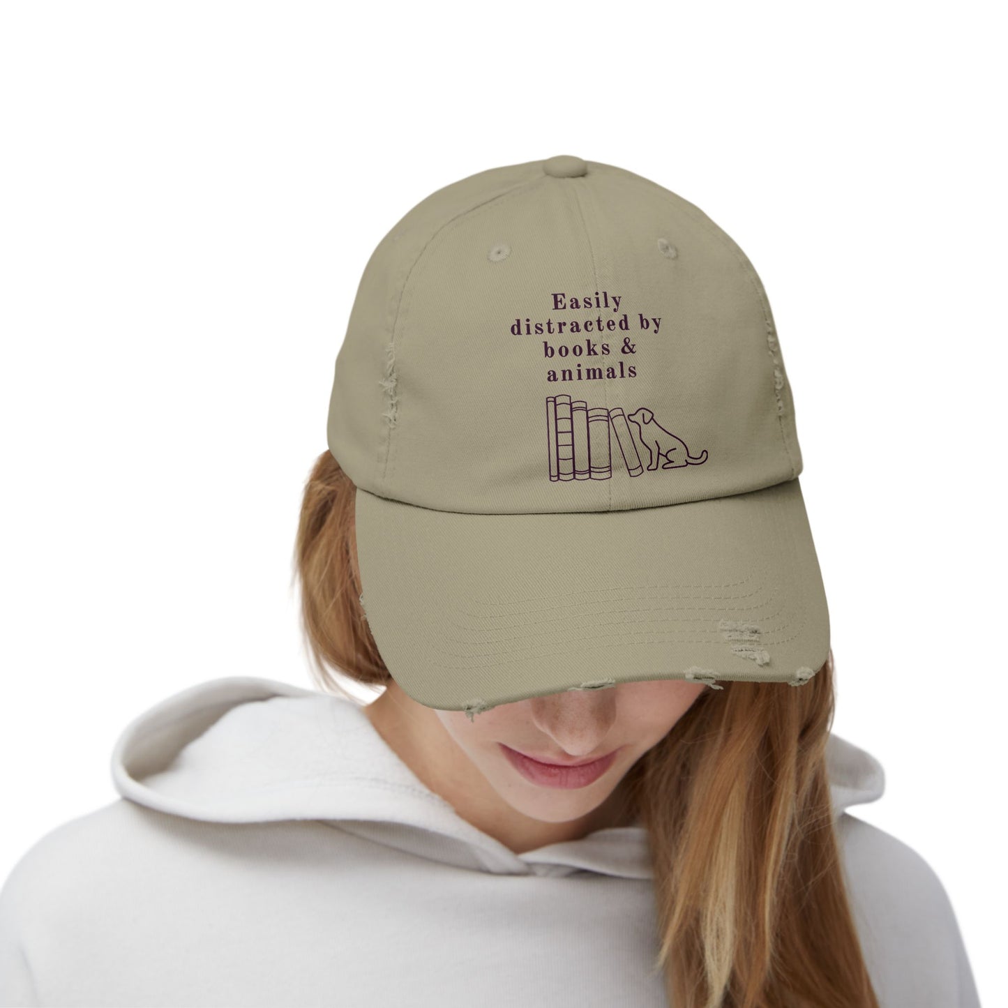 Easily Distracted by Books & Dogs Distressed Cap