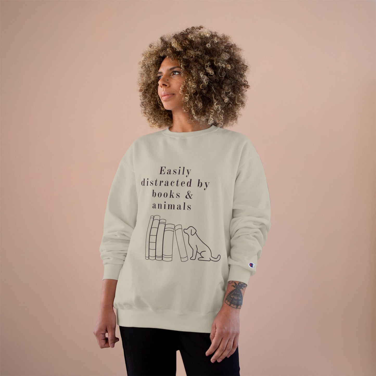 Easily Distracted by Books & Dogs Champion Sweatshirt