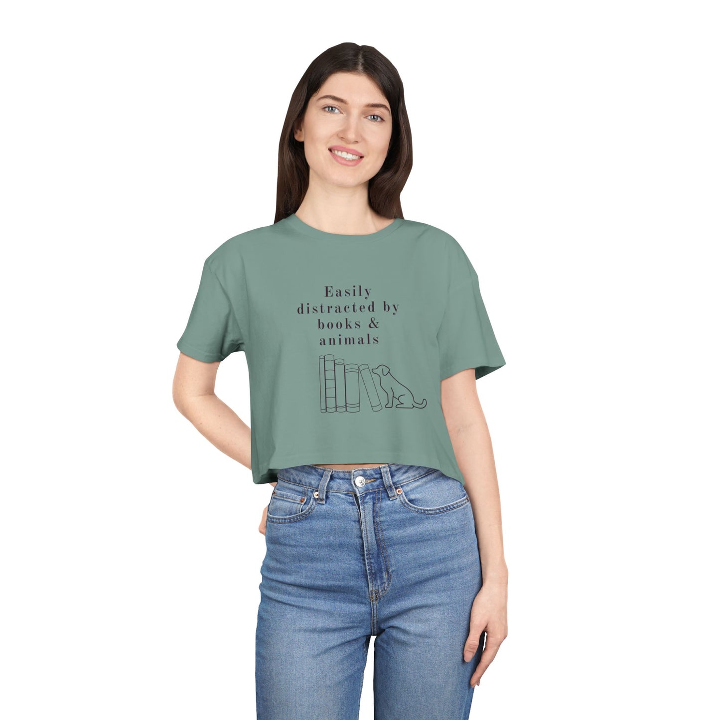 Easily Distracted by Books & Dogs Women's Crop Tee