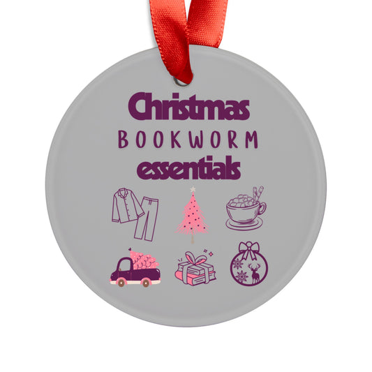 Christmas Bookworm Essentials Acrylic Ornament with Ribbon