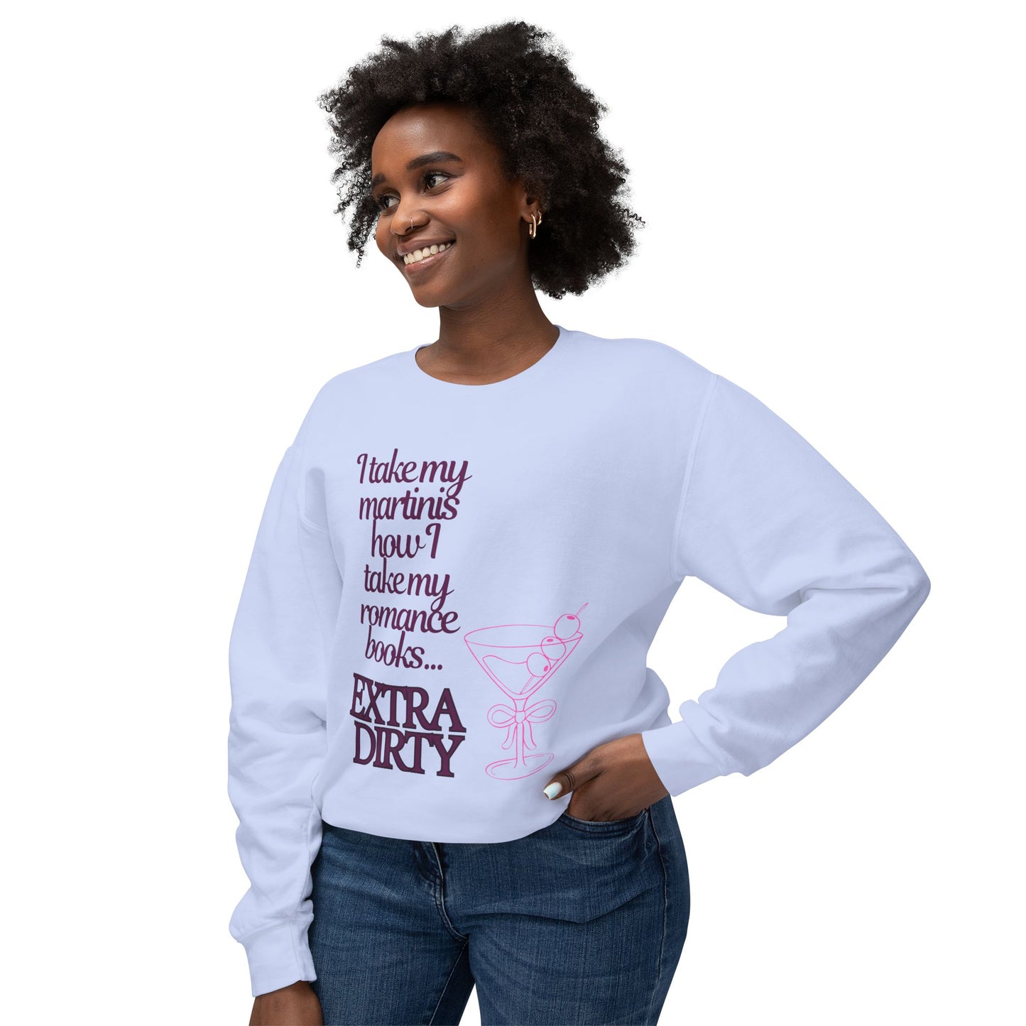 Martinis = Romance Books Lightweight Crewneck Sweatshirt