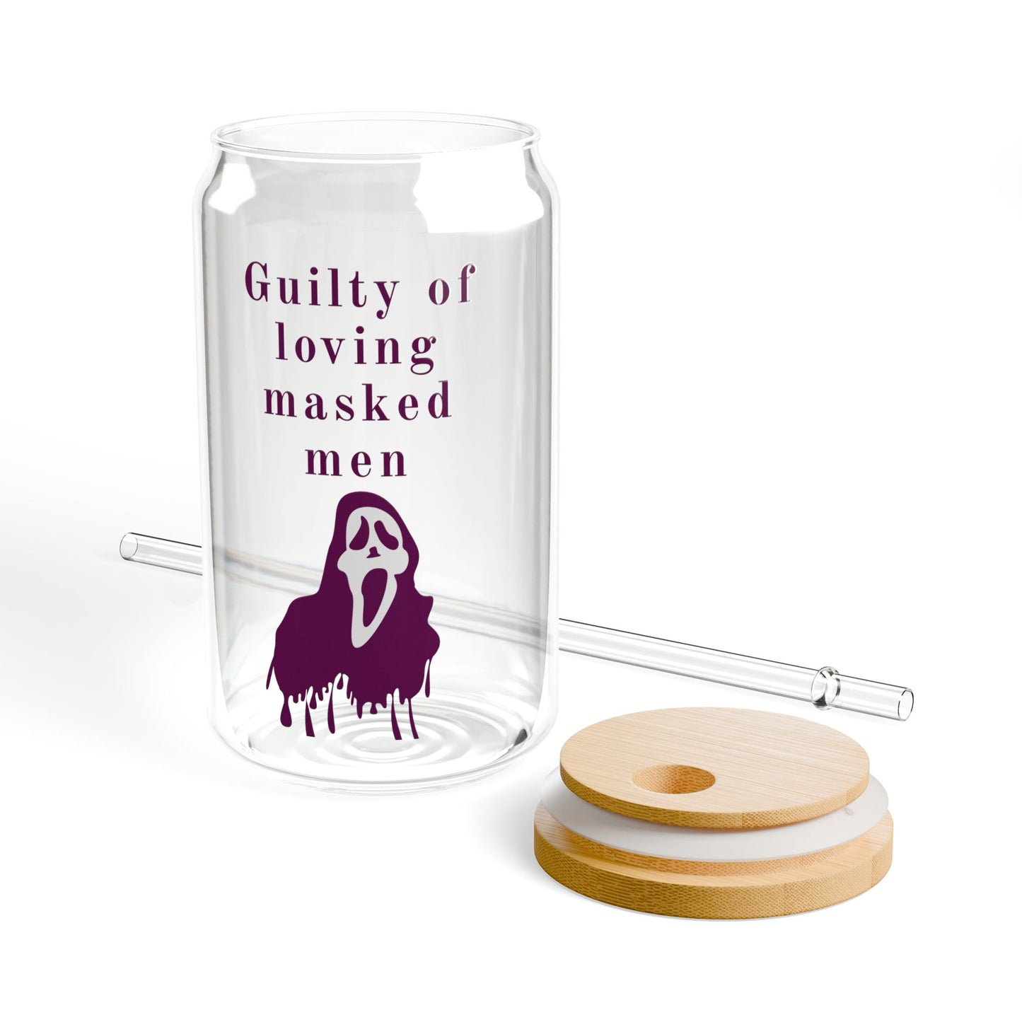 Guilty of Loving Masked Men Sipper Glass, 16oz