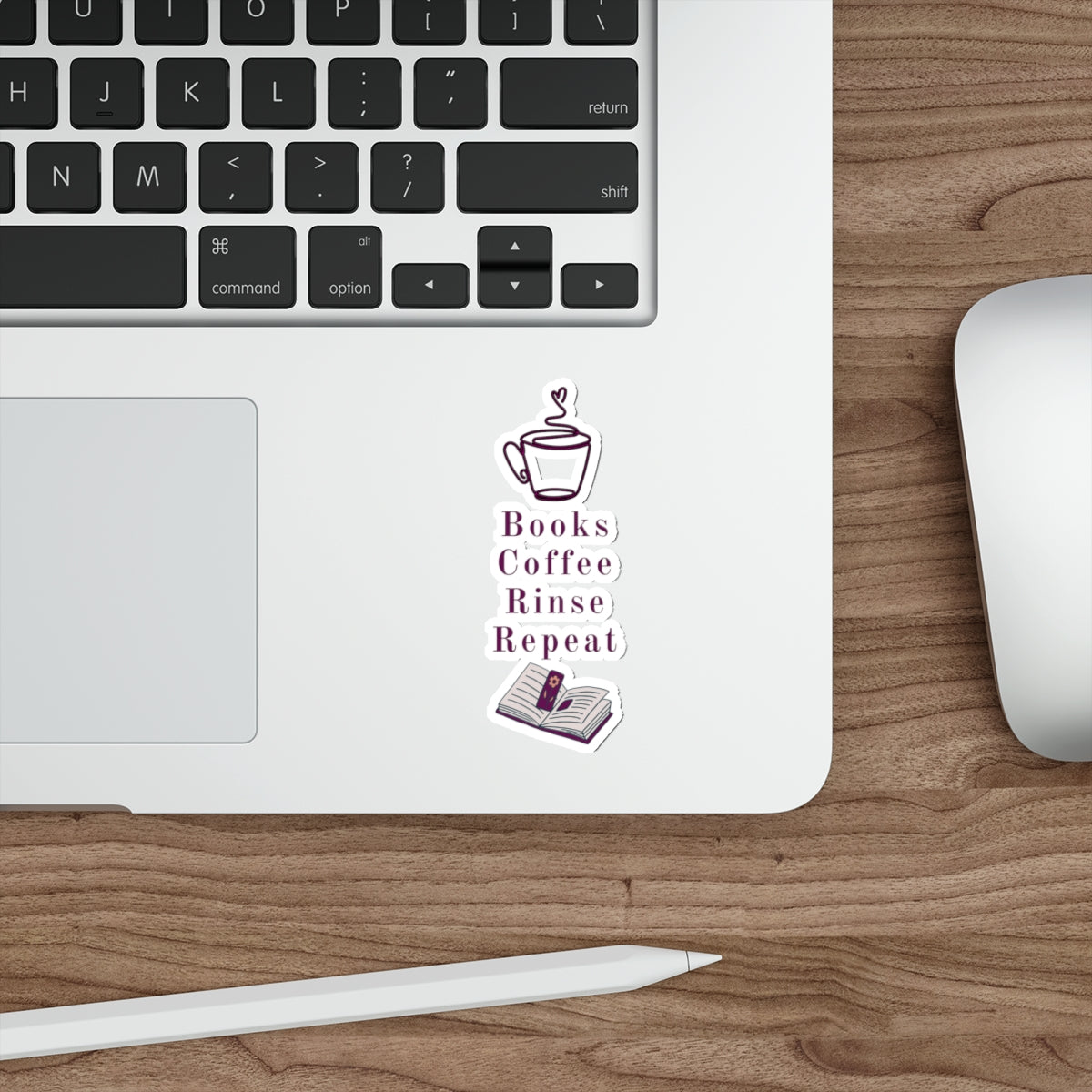 Books, Coffee, Rinse, Repeat Die-Cut Stickers
