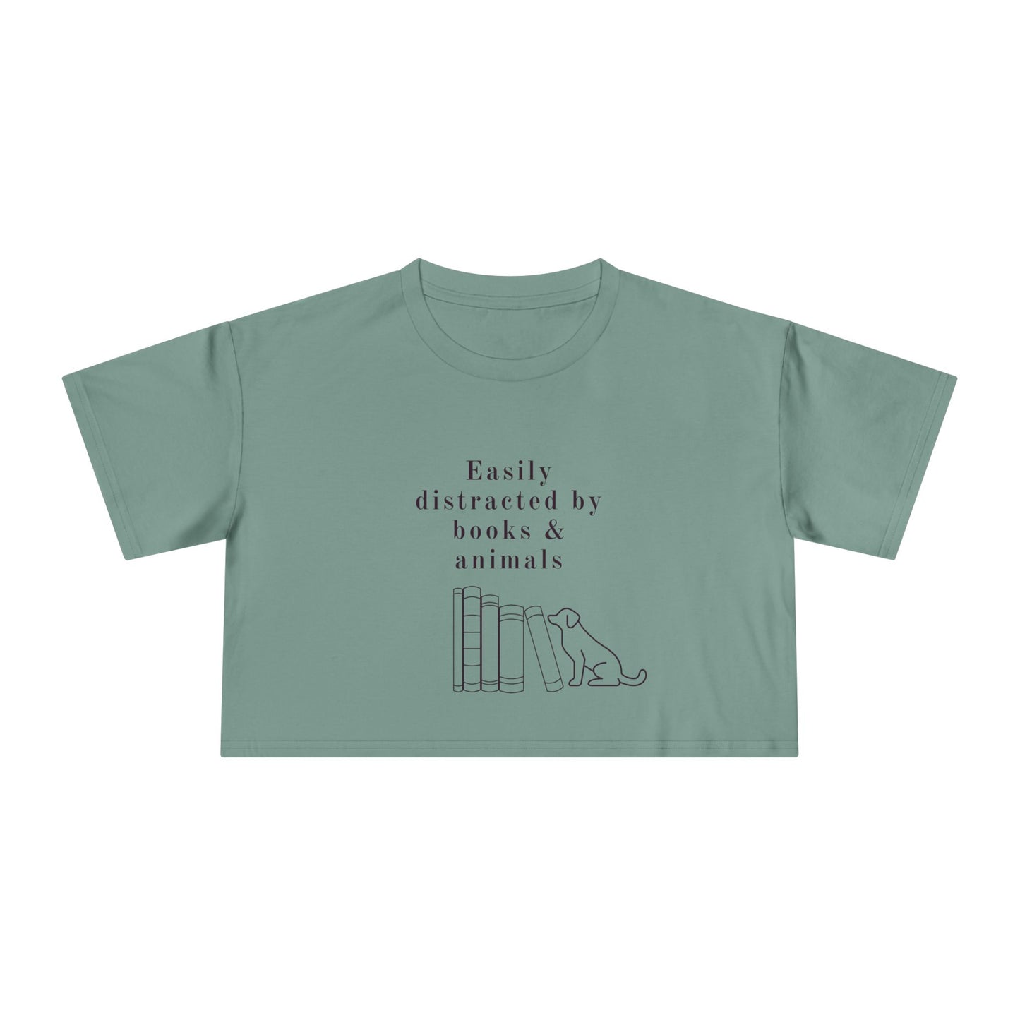 Easily Distracted by Books & Dogs Women's Crop Tee