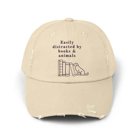 Easily Distracted by Books & Dogs Distressed Cap