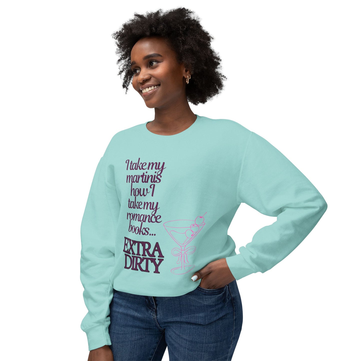 Martinis = Romance Books Lightweight Crewneck Sweatshirt