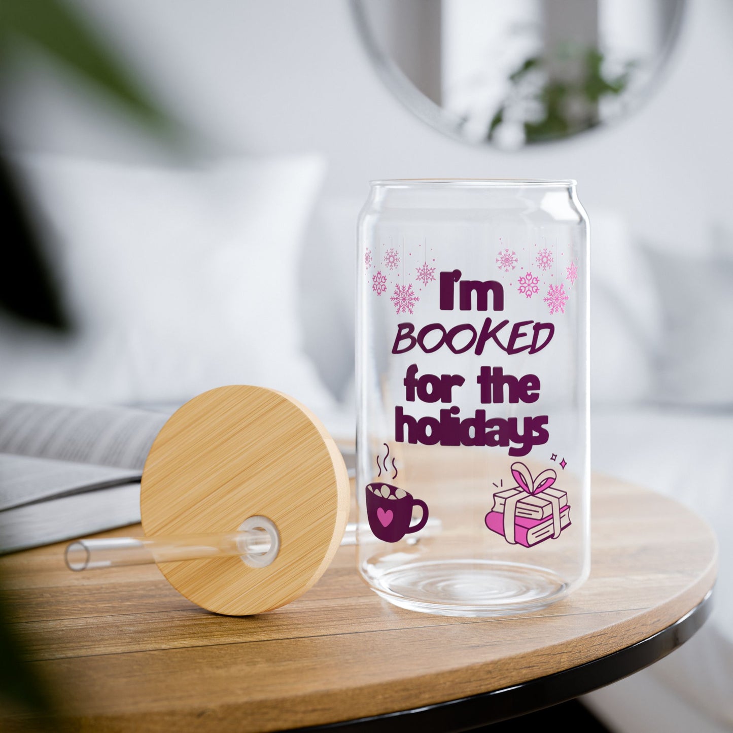 Booked For The Holidays Sipper Glass, 16oz