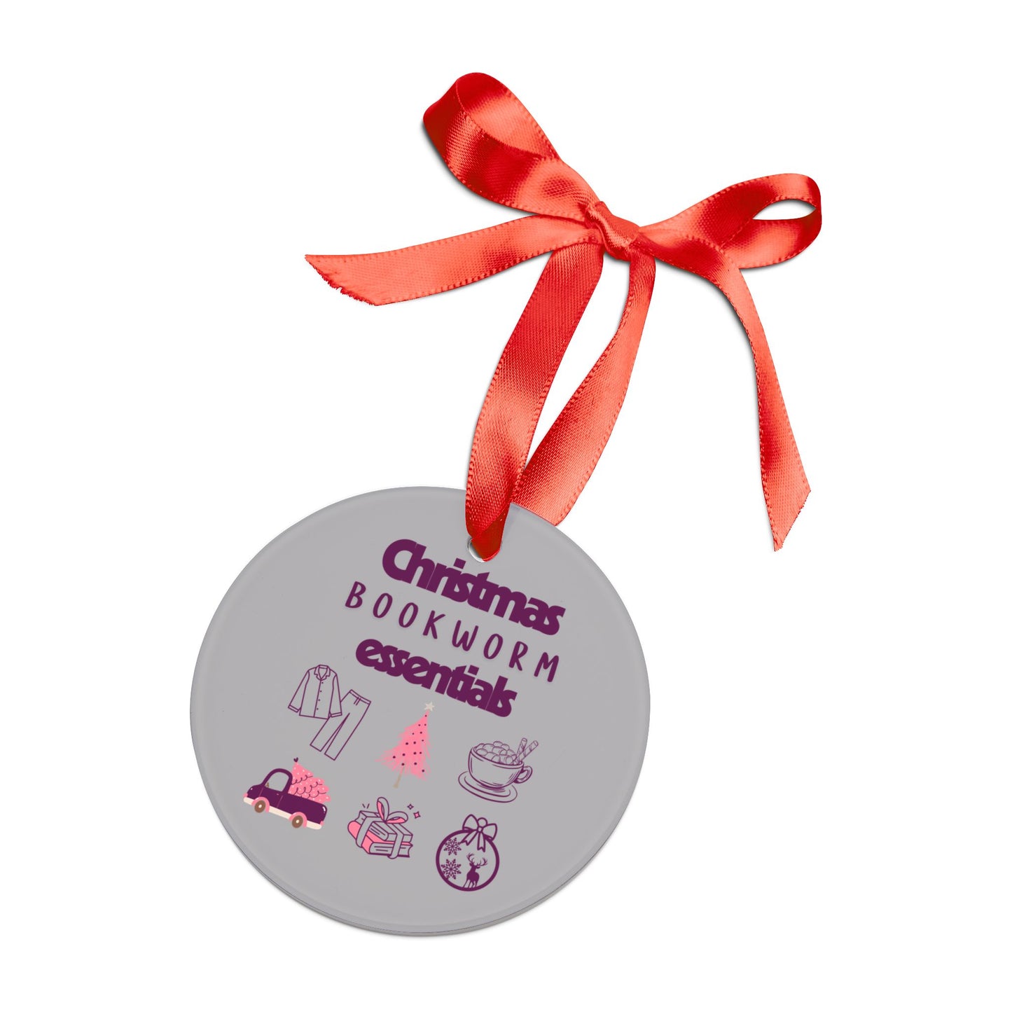 Christmas Bookworm Essentials Acrylic Ornament with Ribbon