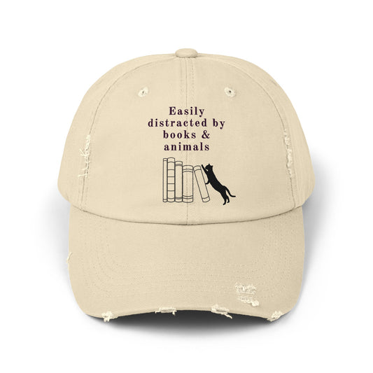 Easily Distracted by Books & Cats Distressed Cap